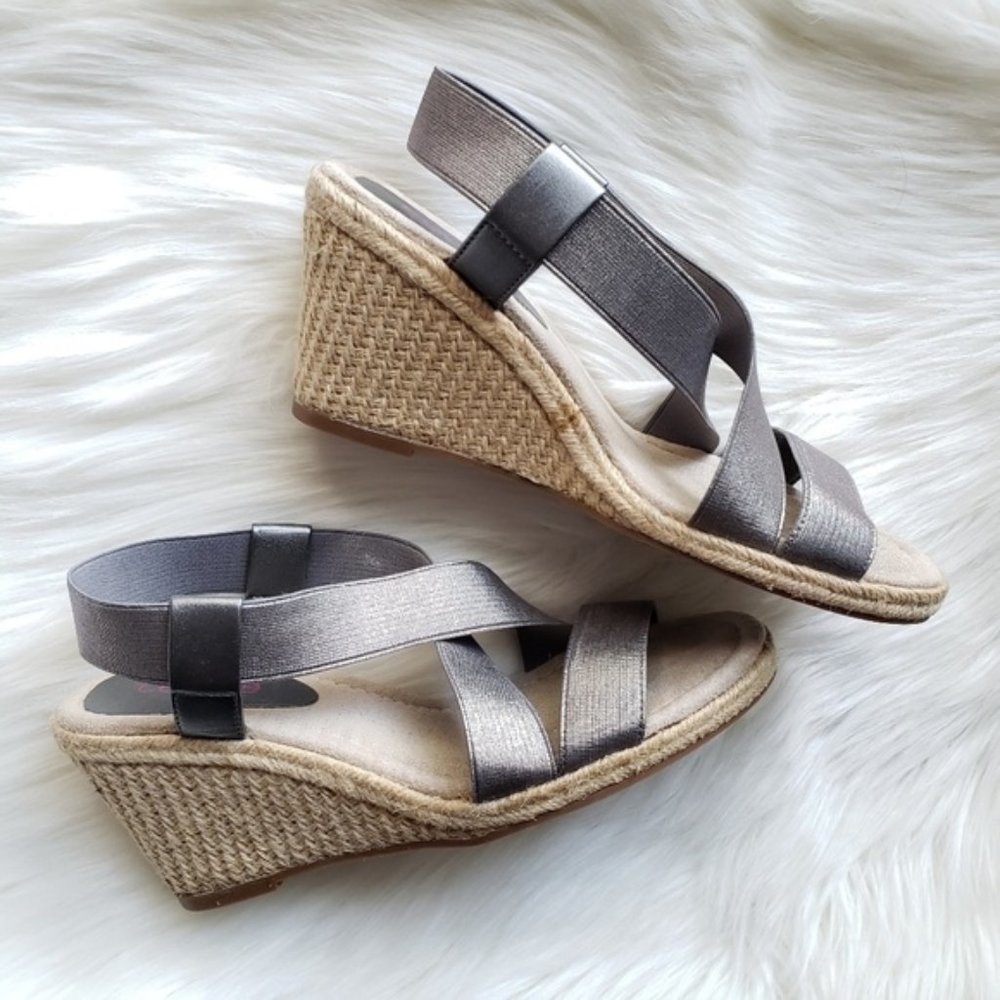 Connie Metallic Pewter Wedge Espadrilles Sandals